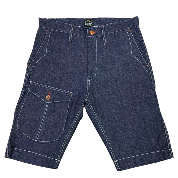 画像2: Eight-G（エイトＧ）“インディゴ&クレイジーパターン・ショートパンツ”NO．8SP-10 2019年生産タイプ 8SP-10-19SS 当店水洗い＆自然乾燥