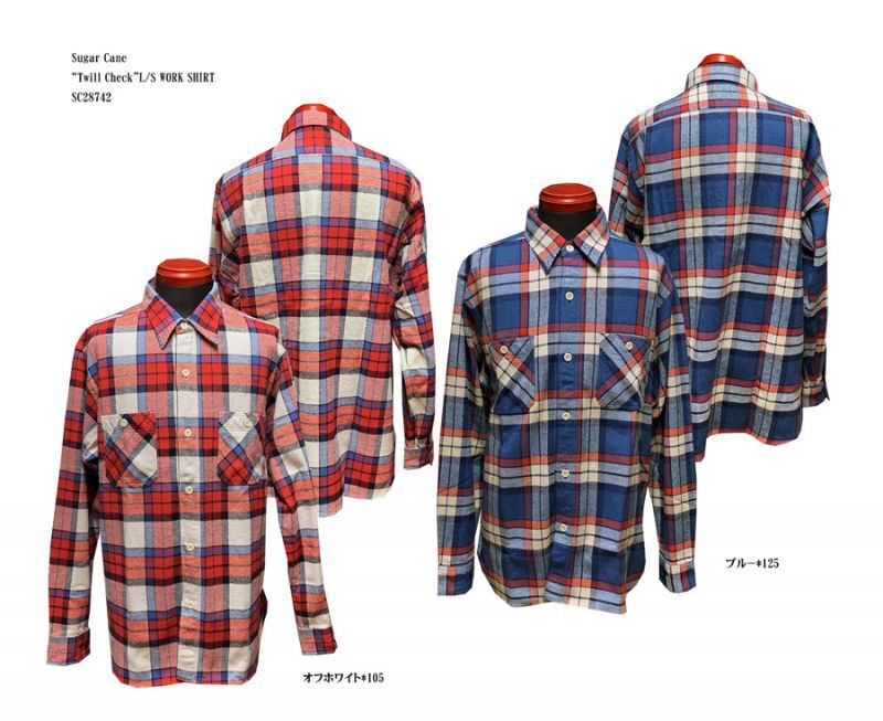 Sugar Cane“TWILL CHECK　長袖ワークシャツ” SC28742