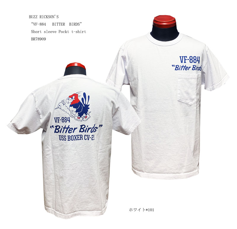 BUZZ RICKSON'S  BR78909  “VF-884　 BITTER　BIRDS” Short sleeve Pockt t-shirt 