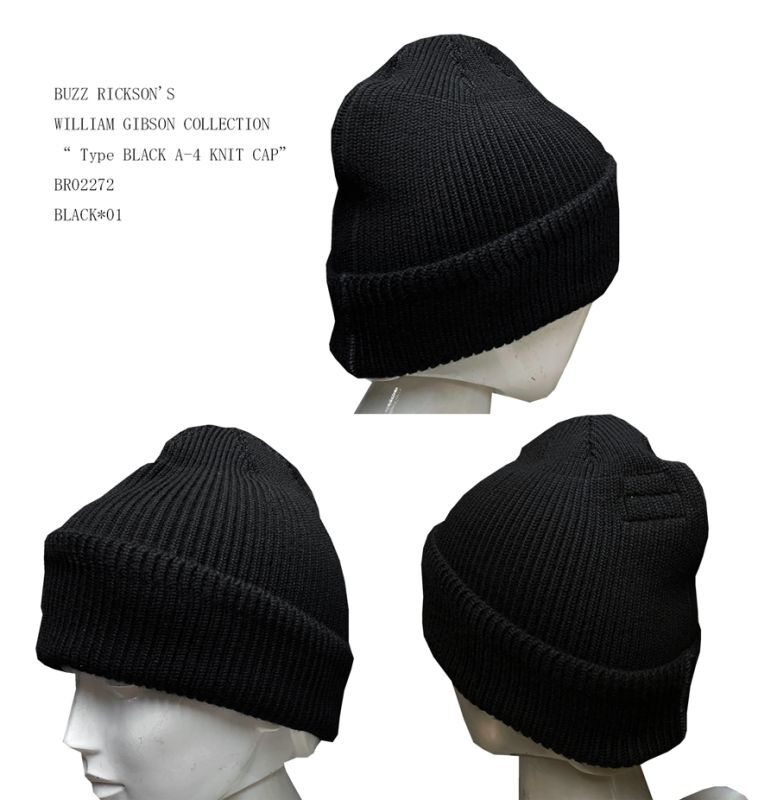 BUZZ RICKSON'S  WILLIAM GIBSON COLLECTION “ Type BLACK A-4 KNIT CAP”BR02272