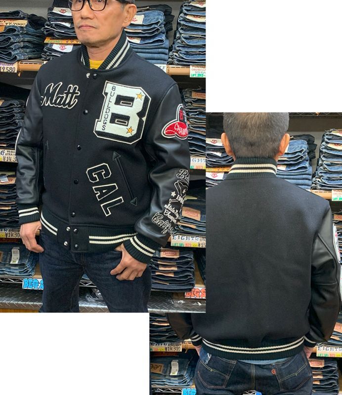 WHITESVILLE　 30oz. WOOL MELTON AWARD JACKET　“BULLDOGS” (BLACK)　 WV15385-119