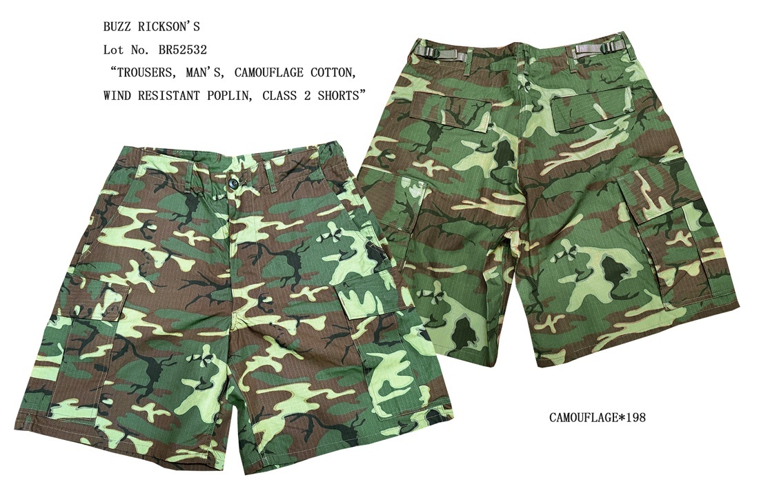 BUZZ RICKSON'S Lot No. BR52532“TROUSERS, MAN'S, CAMOUFLAGE COTTON, WIND RESISTANT POPLIN, CLASS 2 SHORTS ”5/24