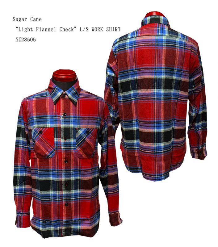 画像:  SC28505 Sugar Cane“Light Flannel Check”L/S WORK SHIRT