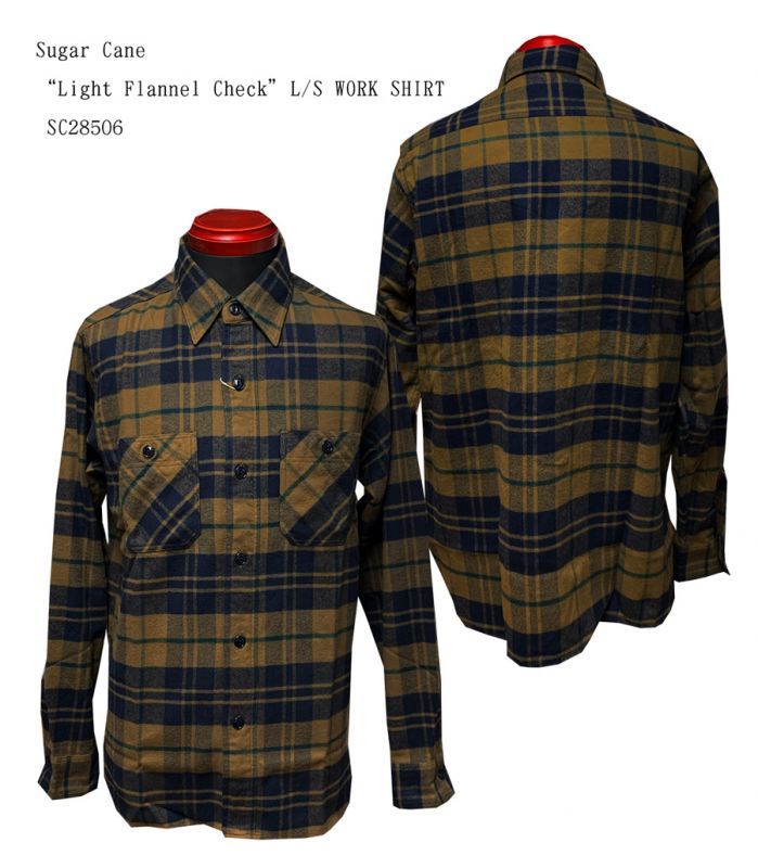 画像:  SC28506　Sugar Cane“Light Flannel Check”L/S WORK SHIRT