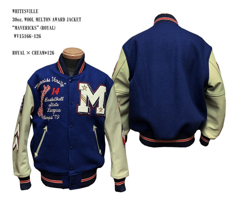 画像: WHITESVILLE　30oz. WOOL MELTON AWARD JACKET 　“MAVERICKS” (ROYAL)　 WV15166-126