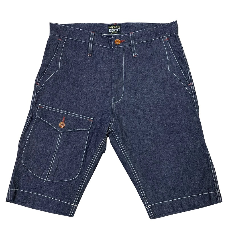 画像2: Eight-G（エイトＧ）“インディゴ&クレイジーパターン・ショートパンツ”NO．8SP-10 2019年生産タイプ 8SP-10-19SS 当店水洗い＆自然乾燥