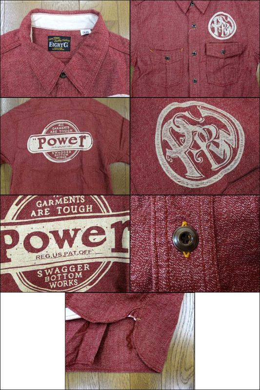 画像3: Eight-G(エイトＧ) コバート（杢）半袖ワークシャツ “POWER”プリント 2014年モデル 当店水洗い＆自然乾燥